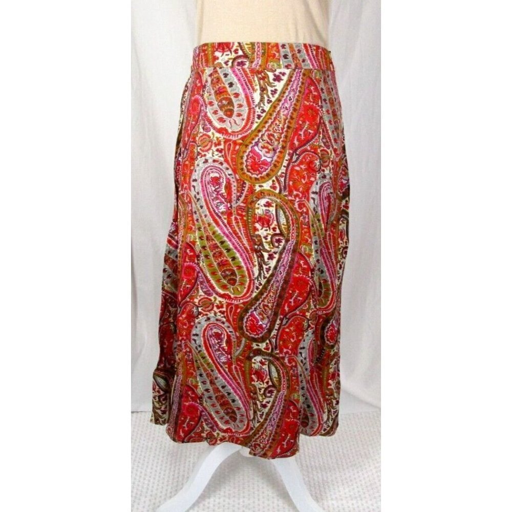 Catherine Malandrino A-line Skirt PAISLEY RED GREEN SOFT LIGHTWEIGHT Size 4 NWT